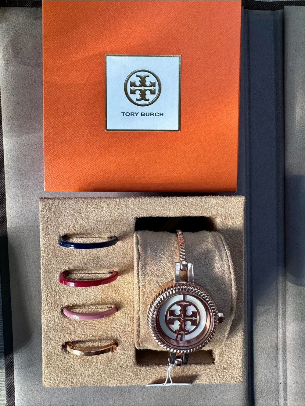 Tory Burch Rose Gold Bangle Watch. Interchangeable Enamel Bangles. WO Box